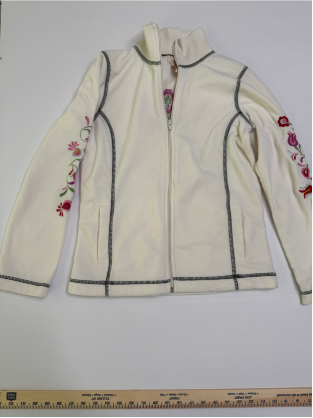 Women's Sundance Floral Embroidered Zip-Up Fleece White XS